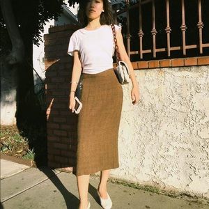 Brown gingham straight maxi skirt